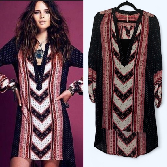Free People Peacemaker Gypsy Hi Low Long Sleeve Dress Boho SZ XS - Picture 1 of 16